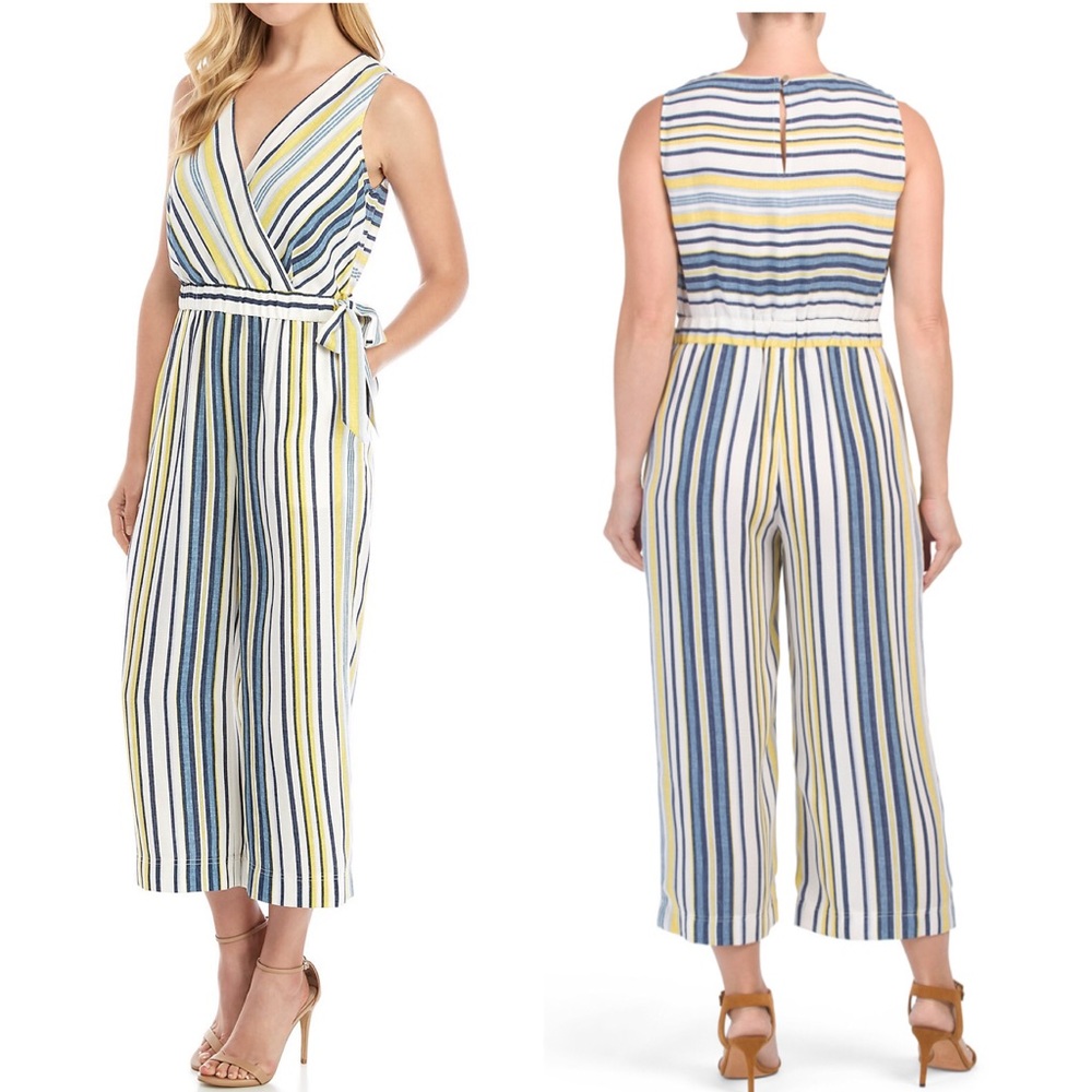 Jones New York Tie Front Blue Striped Clean Girl Nautical Work  Jumpsuit…